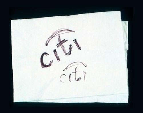 Logo da Citibank desenhado em um guardanapo
